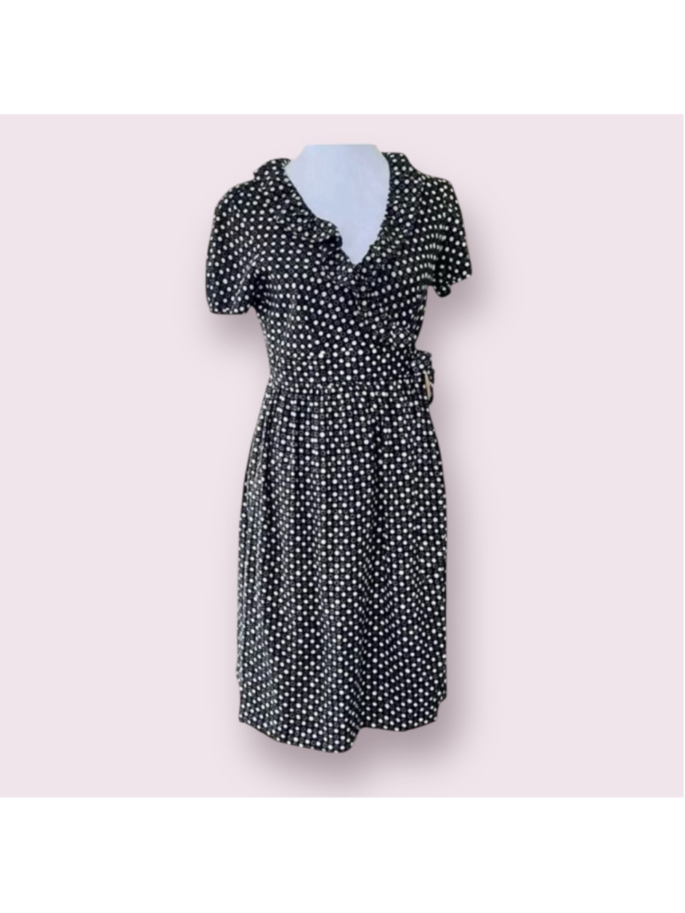 J Crew Black Cream Polka Dot Silk Wrap Dress Medium - Picture 1 of 10